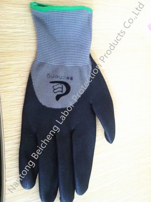 Polyester Liner Nitrile Work Gloves 3/4 Black Sandy With 13 Gauge Knitting